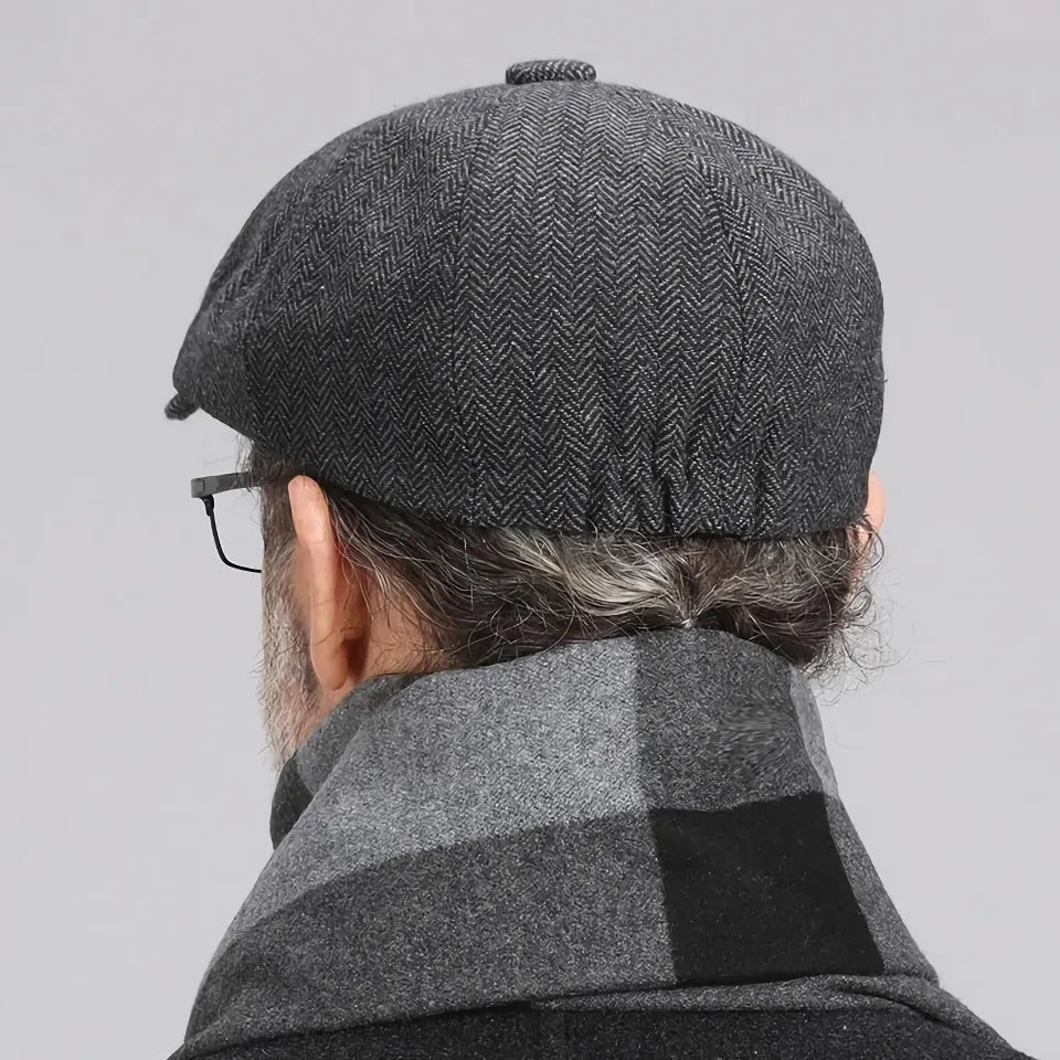 Men’s Autumn Winter Herringbone Newsboy Cap – Retro Style and Warmth Combined