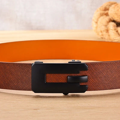 Elegant Cowhide Leather Belt with Automatic Toothless Buckle