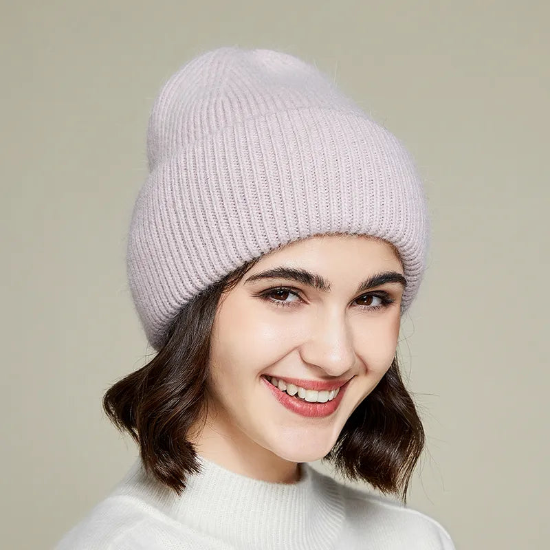 Unisex Real Rabbit Fur Beanie Knit Hat – Warm and Stylish for Men and Women