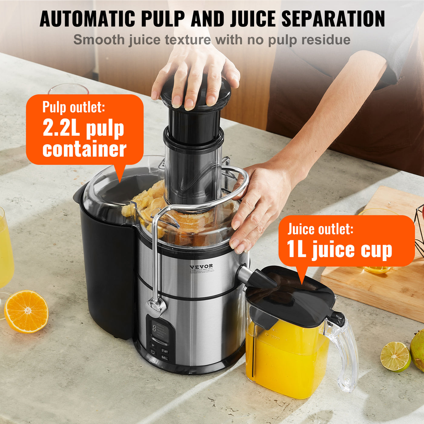 850W Centrifugal Juicer Machine with Easy Clean and Large Feed Chute for Fruits and Vegetables