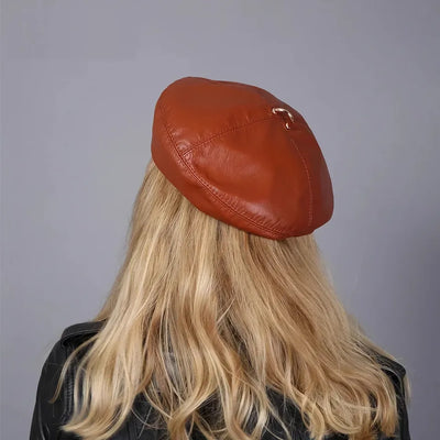 Chic Leather Beret Hat for Women – European Style Painter Cap in Rainbow Colors