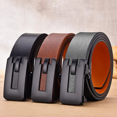 Elegant Cowhide Leather Belt with Automatic Toothless Buckle