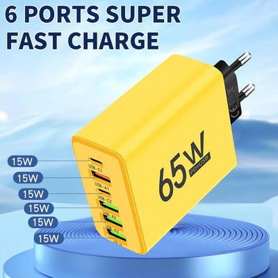 Total 65W Fast Charging USB-C Wall Adapter with Multiple Ports