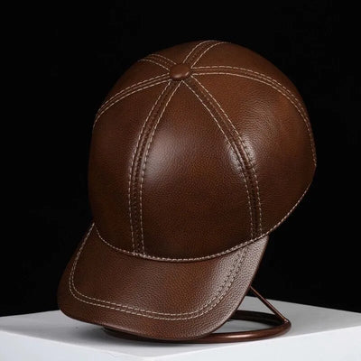 Men’s Genuine Leather Baseball Cap with Ear Protection