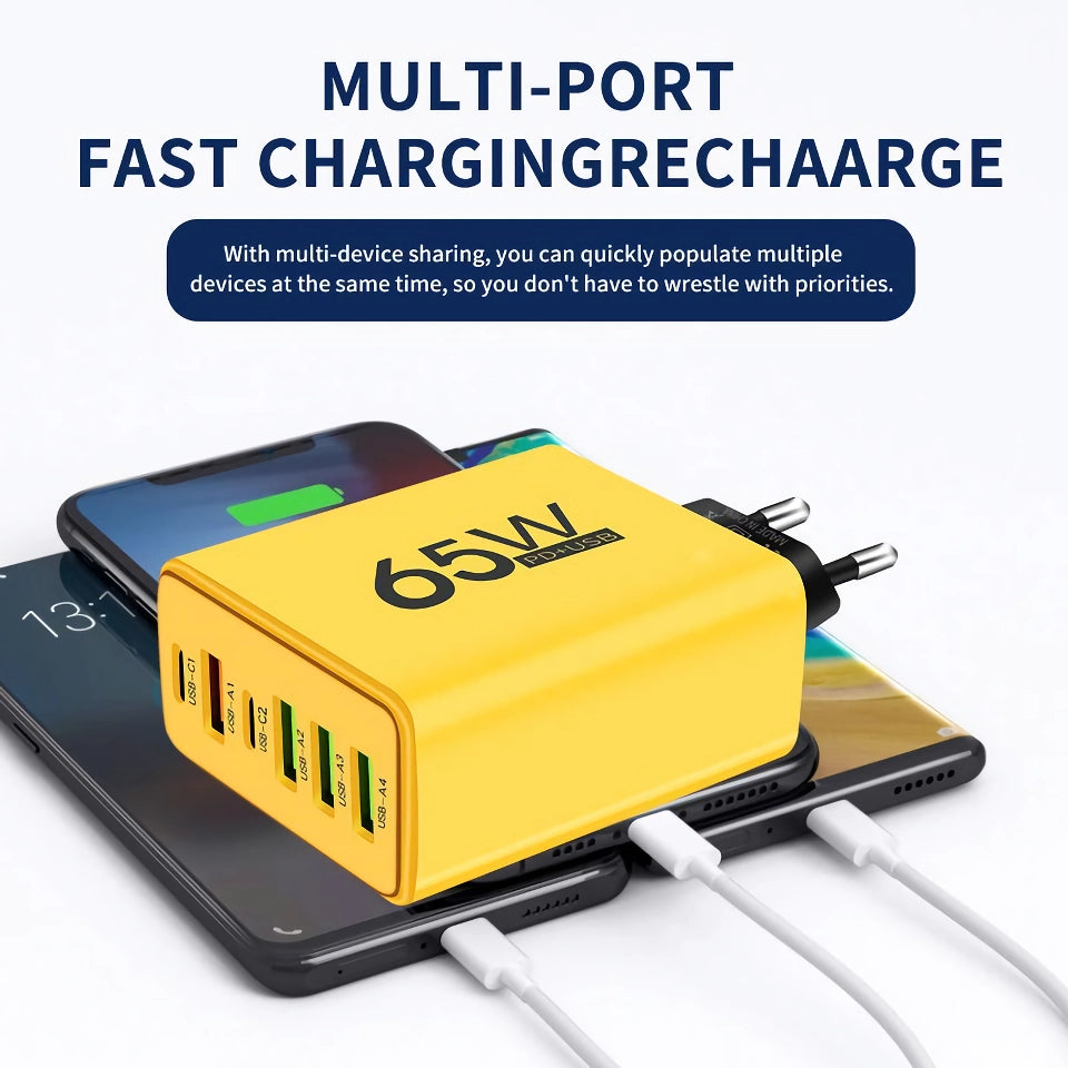 Total 65W Fast Charging USB-C Wall Adapter with Multiple Ports