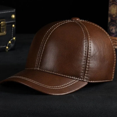 Men’s Genuine Leather Baseball Cap with Ear Protection