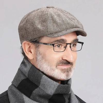 Men’s Autumn Winter Herringbone Newsboy Cap – Retro Style and Warmth Combined