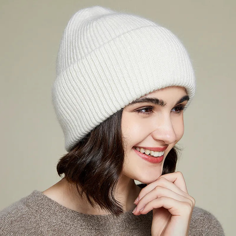 Unisex Real Rabbit Fur Beanie Knit Hat – Warm and Stylish for Men and Women