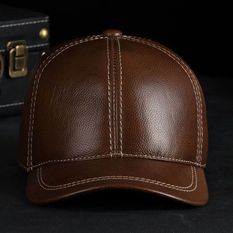 Men’s Genuine Leather Baseball Cap with Ear Protection