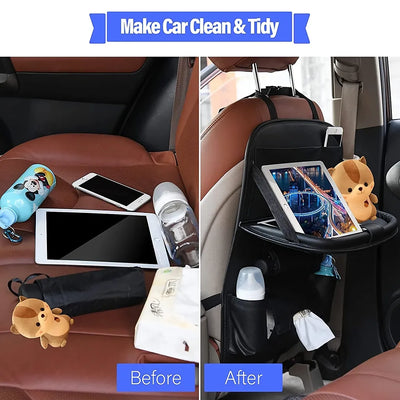 Luxury PU Leather Car Seat Back Organizer with Foldable Tray