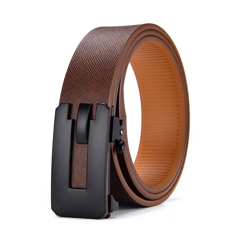 Elegant Cowhide Leather Belt with Automatic Toothless Buckle