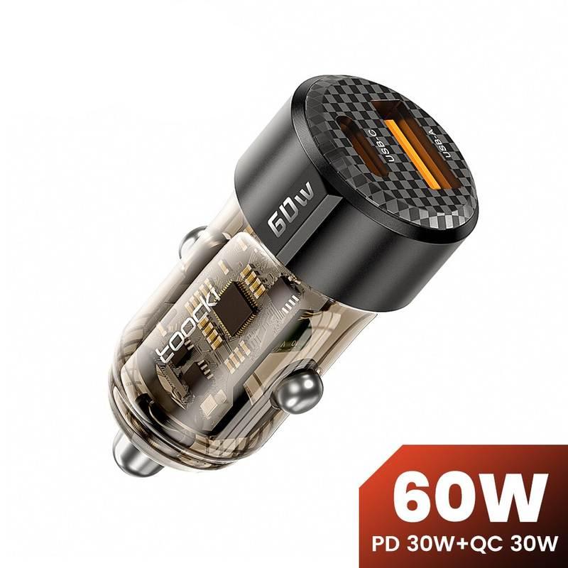 60W Dual-Port Fast Car Charger with PD 27W and Transparent Design