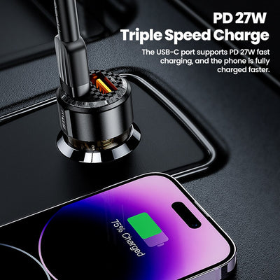 60W Dual-Port Fast Car Charger with PD 27W and Transparent Design