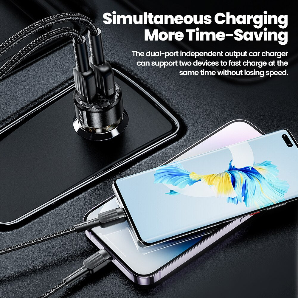 60W Dual-Port Fast Car Charger with PD 27W and Transparent Design