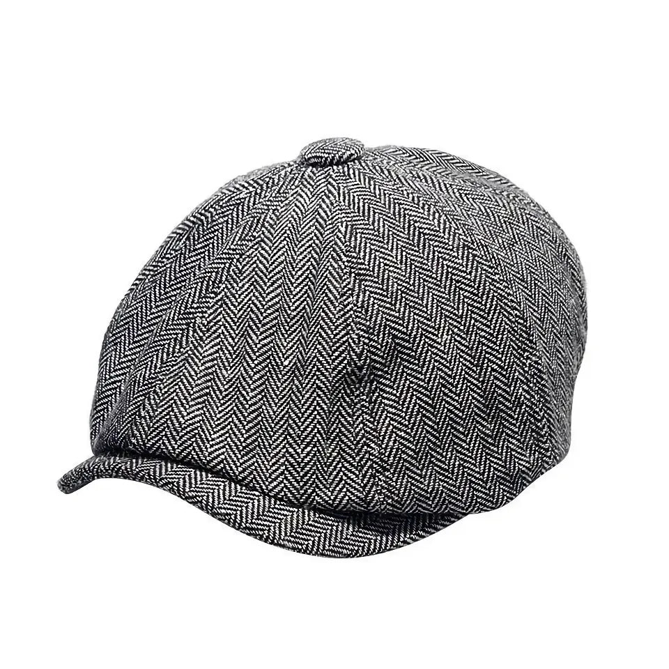 Men’s Autumn Winter Herringbone Newsboy Cap – Retro Style and Warmth Combined