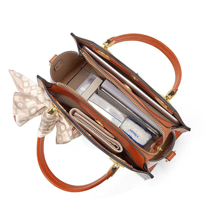 Elegant Women’s Retro Bow Tie Silk Scarf Top-Handle Crossbody Bag