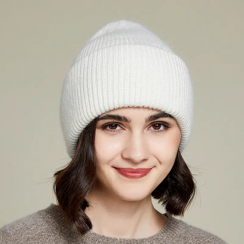 Unisex Real Rabbit Fur Beanie Knit Hat – Warm and Stylish for Men and Women